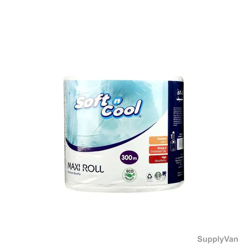Hotpack Soft n Cool Maxi Tissue Roll, MR1, 1 Ply, 300 Mtrs, 6 Rolls/Pack