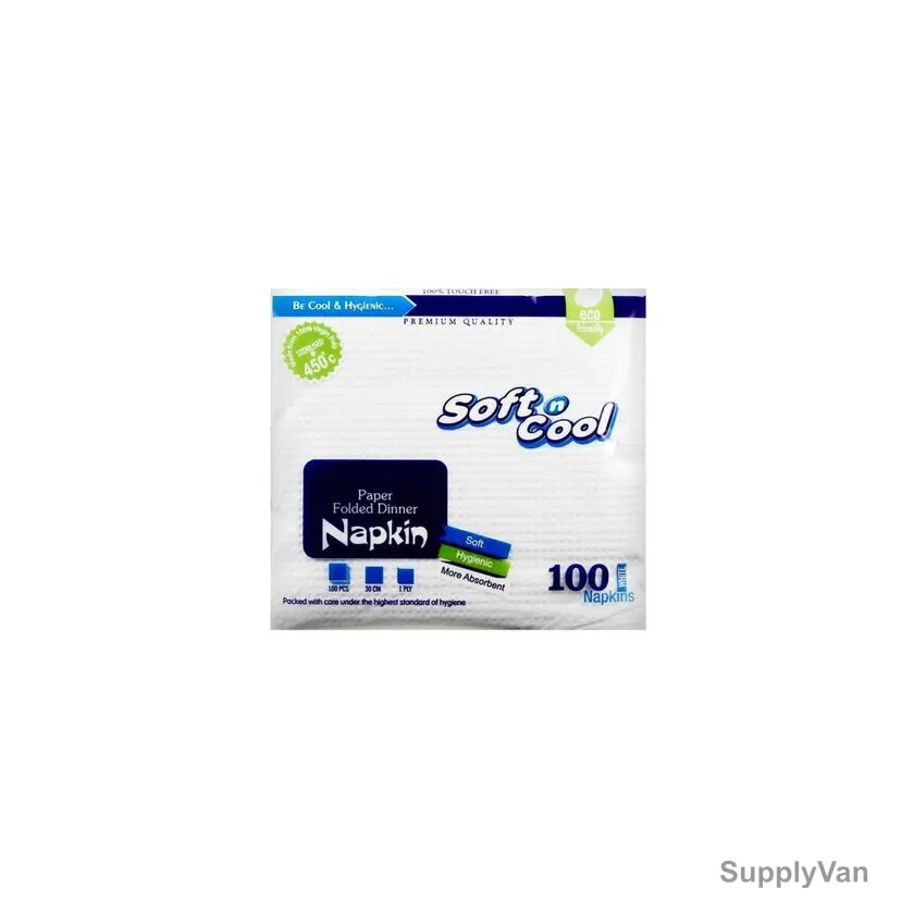 Hotpack Soft n Cool Dinner Napkin, NAPKIN2323, 1 Ply, 23CM x 23CM, White, 2000 Sheets/Pack