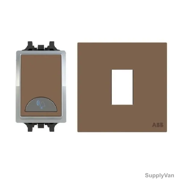 ABB Push Button Switch With Bell and Rocker Switch Frame, AMD42920-MO+AMD5120-MO, 1 Gang, 1 Way, 10A, Mocha Brown