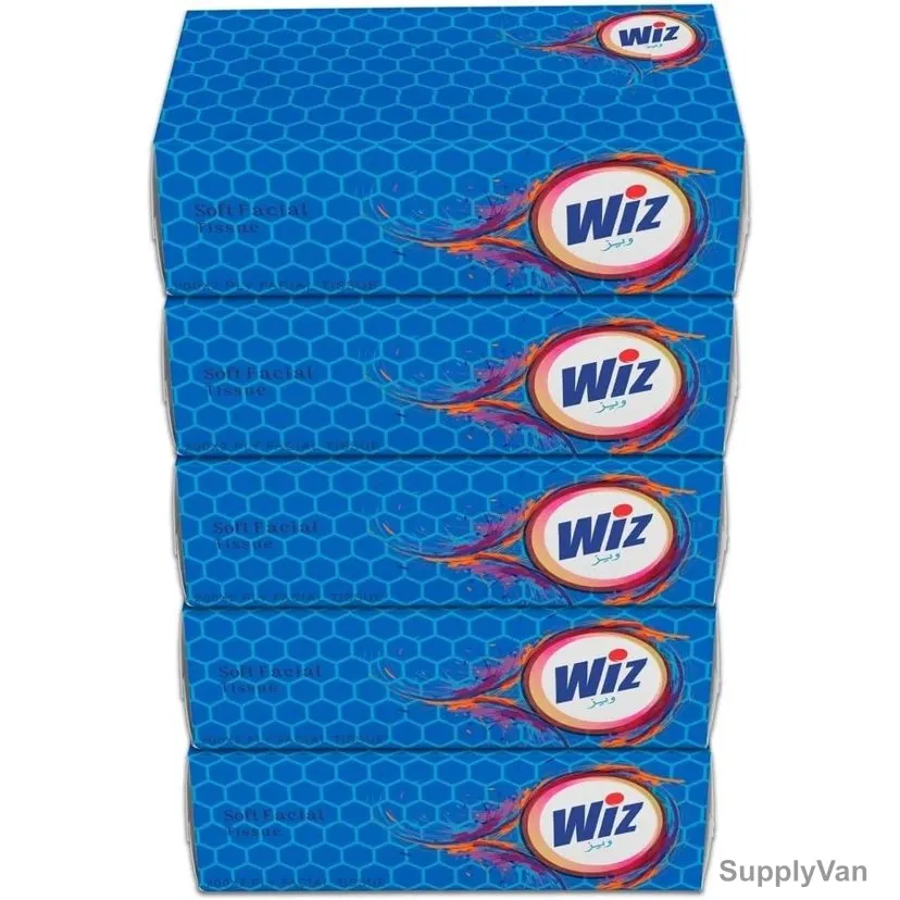 Wiz Classic Facial Tissue, 2 Ply, 1000 Sheets, White, 5 Box/Carton