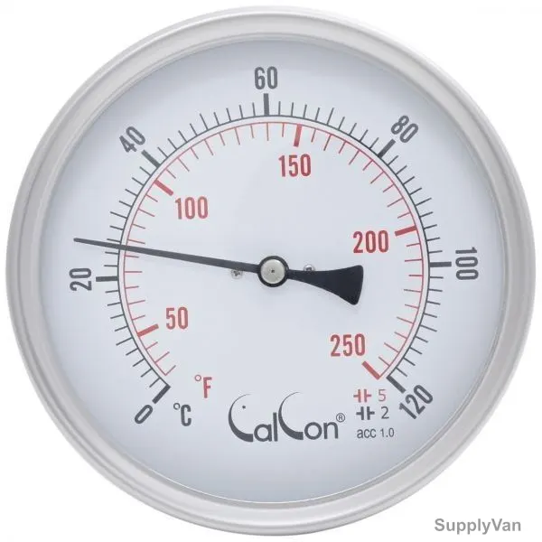 Calcon Bi-Metal Temperature Gauge, CCTE18, 125x200MM, 1/2 Inch, NPT, 0-120 Deg. C