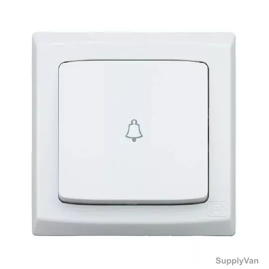Mk Bell Push Switch With Bell Mark, S4778BWHI, Slim Line Plus, Polycarbonate, 1 Gang, 1 Way, 10A, White