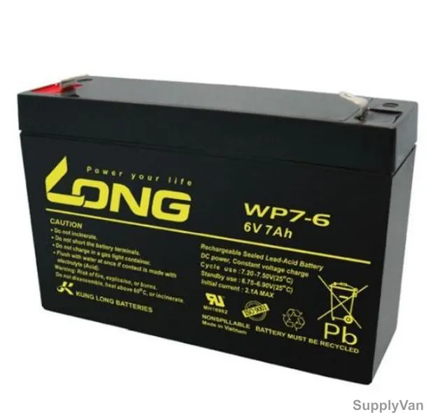 Long Rechargeable Sealed Lead Acid Battery, WP7-6, 6V, 7Ah