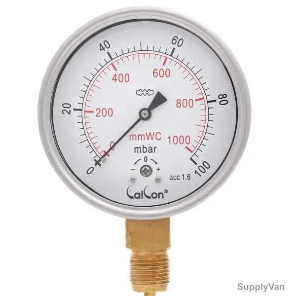 Calcon Capsule Pressure Gauge, CC98A, 100MM, 1/2 Inch, BSP, 0-100 Mbar