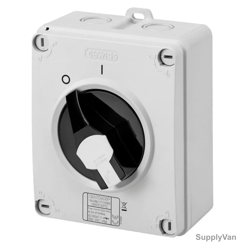 Gewiss Rotary Isolator Switch, GW70406P, 70 RT HP Series, 4P, 32A, 125 x 150 x 75.5MM
