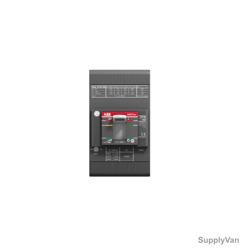 ABB Molded Case Circuit Breaker, XT1C-160-TMD-125-1250-3p-F-F, 3P, 125A