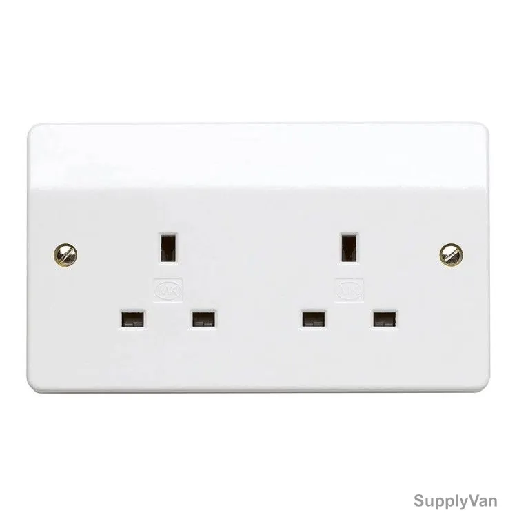 Mk Unswitched Socket, K781WHI, Logic Plus, 13A, 2 Gang, Plastic, White