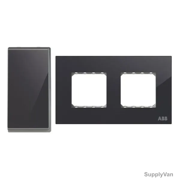 ABB Electrical Switch With Double Rocker Frame, AMD11622-BG+AMD5244-BG, Millenium, 4 Gang, 2 Way, 20A, Black Glass