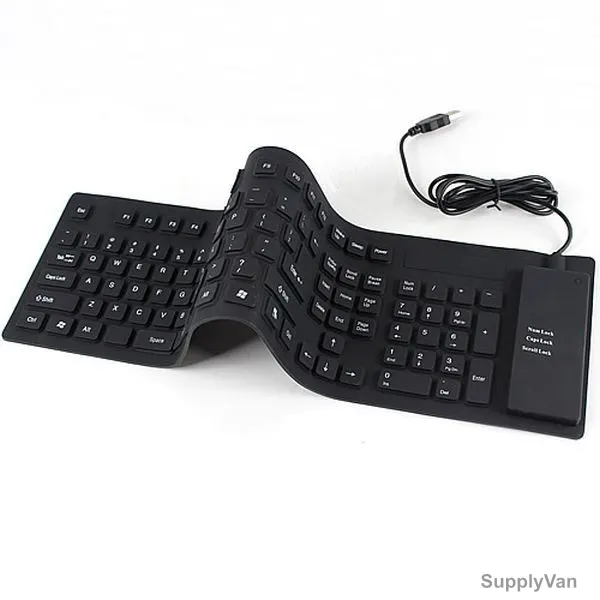 Flexible USB Keyboard, Wired, English Only, Black