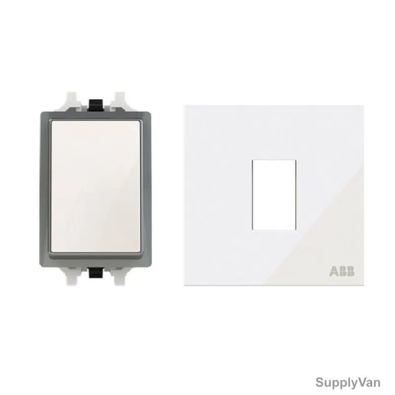 ABB Intermediate Switch With Rocker Switch Frame, AMD11920-WG+AMD5120-WG, Millenium, 1 Gang, 10A, White Glass