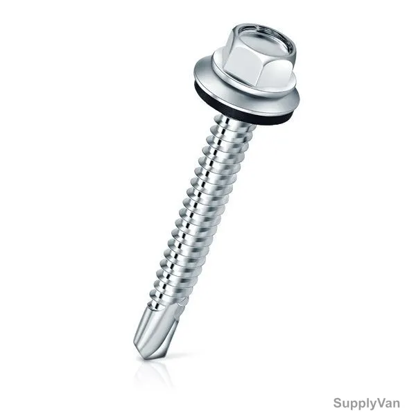 Patta SDS Hex Screw, KRBZNC, Black Rubber Washer, Zinc Plated, M14 x 1 Inch, PK500