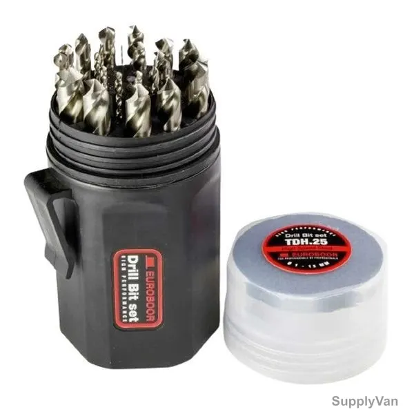 Euroboor Twist Drill Bit Set, TDH-25, HSS-G, 25 Pcs/Set