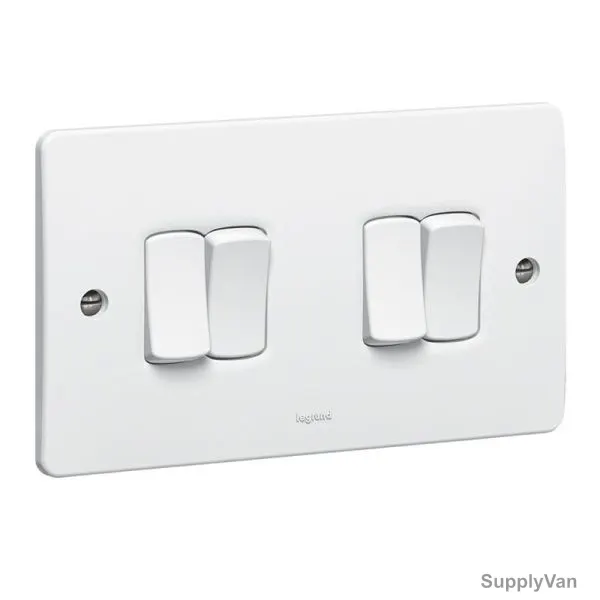Legrand Single Pole Switch, 730004, Synergy, 4 Gang, 2 Way, 10A, 250V