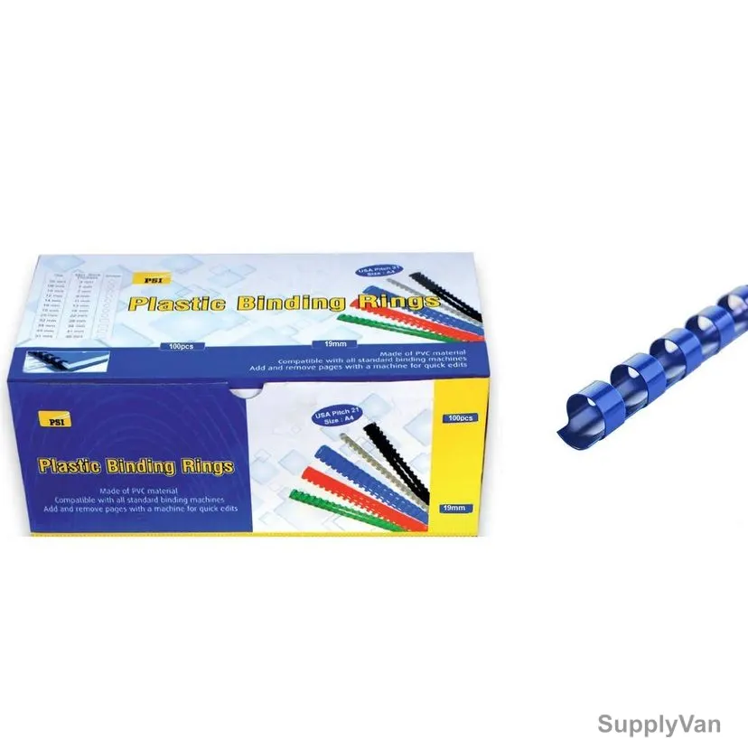 PSI Binding Ring, PSBR19BL, Plastic, 165 Sheets, 19mm, Blue, 100 Pcs/Pack